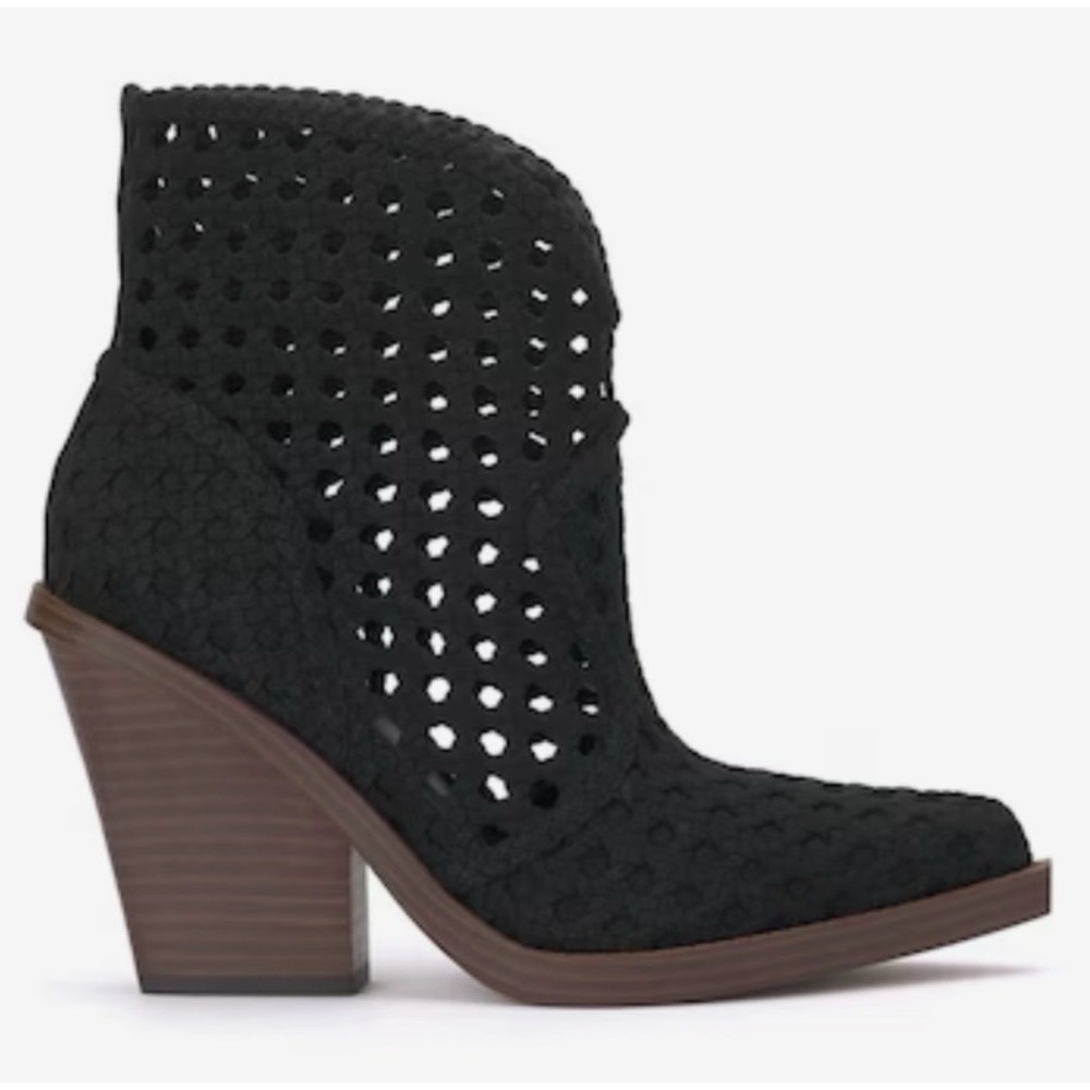 Jessica Simpson Womens Lukkah Boots Block Heel Pointed Knit Crochet Black 10M‎